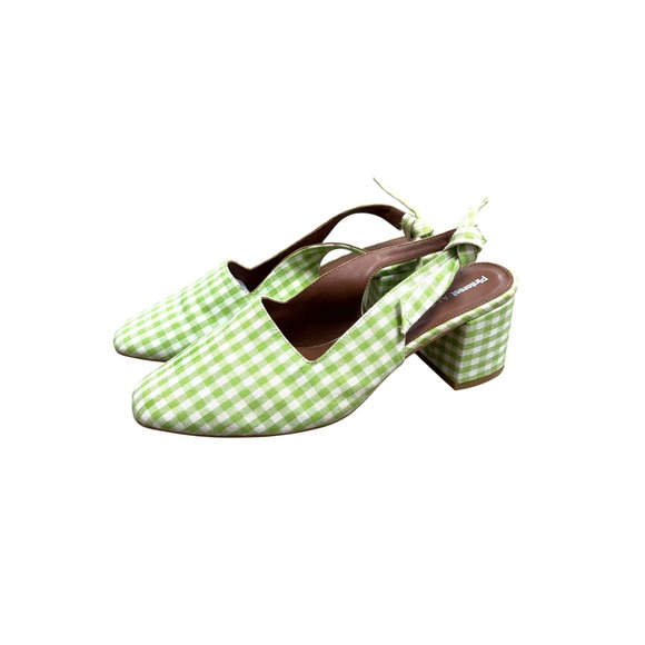 ALOHAS Shoes - Pinterest x Alohas Green Gingham Block Heel Slingback Pumps Spain Size 37